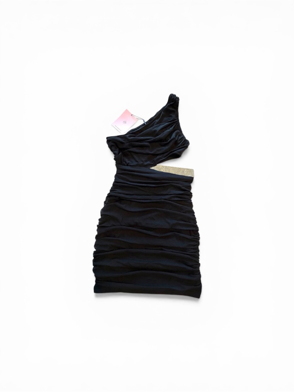 Hello Molly Black One Shoulder Ruched Mini Dress NWT XS Bodycon Party Cocktail